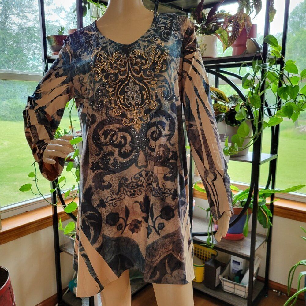Cover Charge Dress Mini Tunic XL Rhinestones Bling Y2K Glam Sparkle Club Rock - Picture 11 of 12